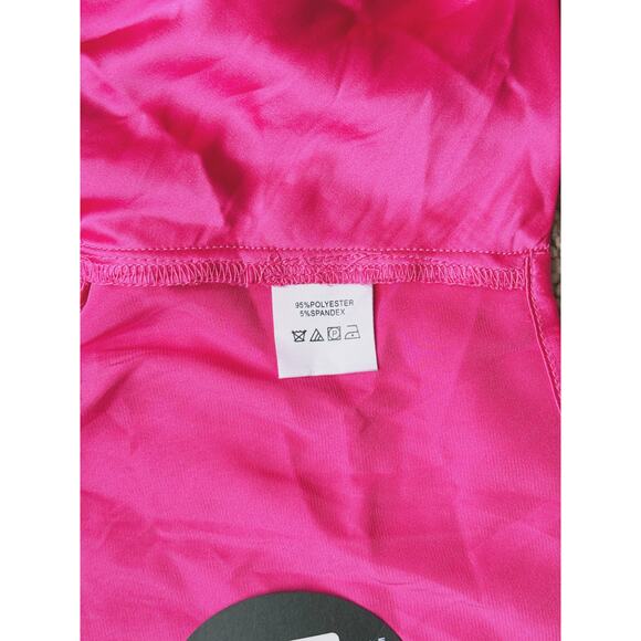 NWT White Fox Feather Trim Satin Pajama SET Hot Pink 2 Pc Small Barbie Feminine - Picture 9 of 10